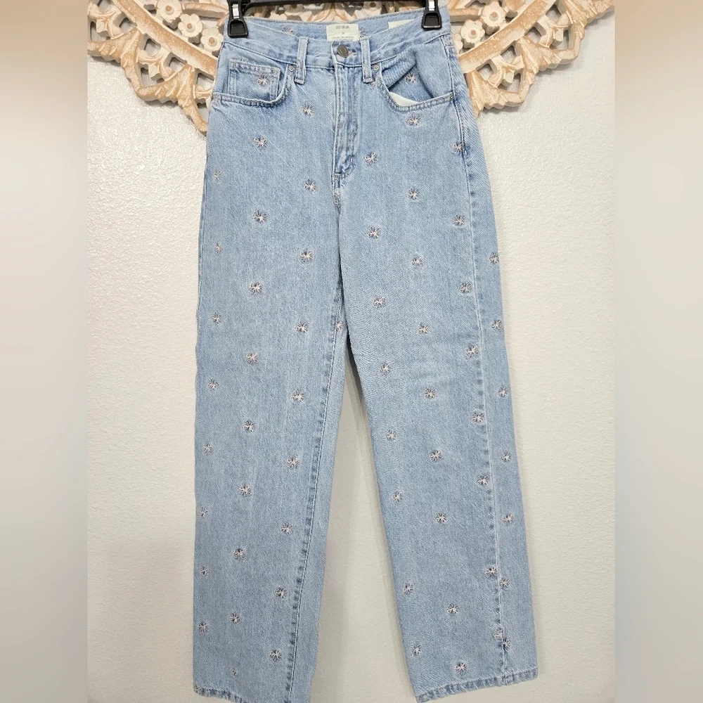 Cotton On Pink Bow Embroidered Loose Straight Jeans